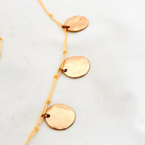 Talbots Boho Rose Gold Disc Station Necklace on Knotted Cord - Picture 6 of 9